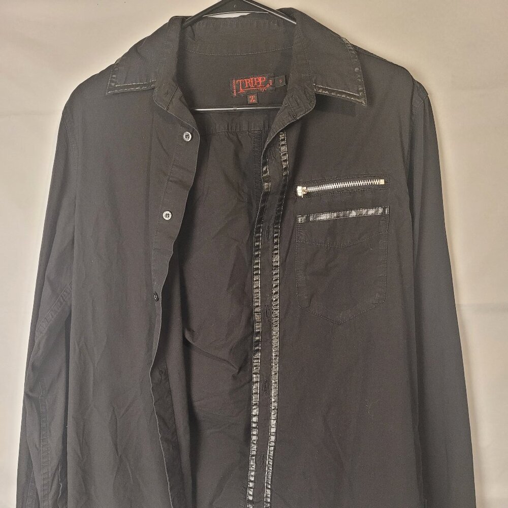 Vtg Y2K Tripp NYC Button Up Long Sleeve Mens Small Chest 20 Leather Striped Goth